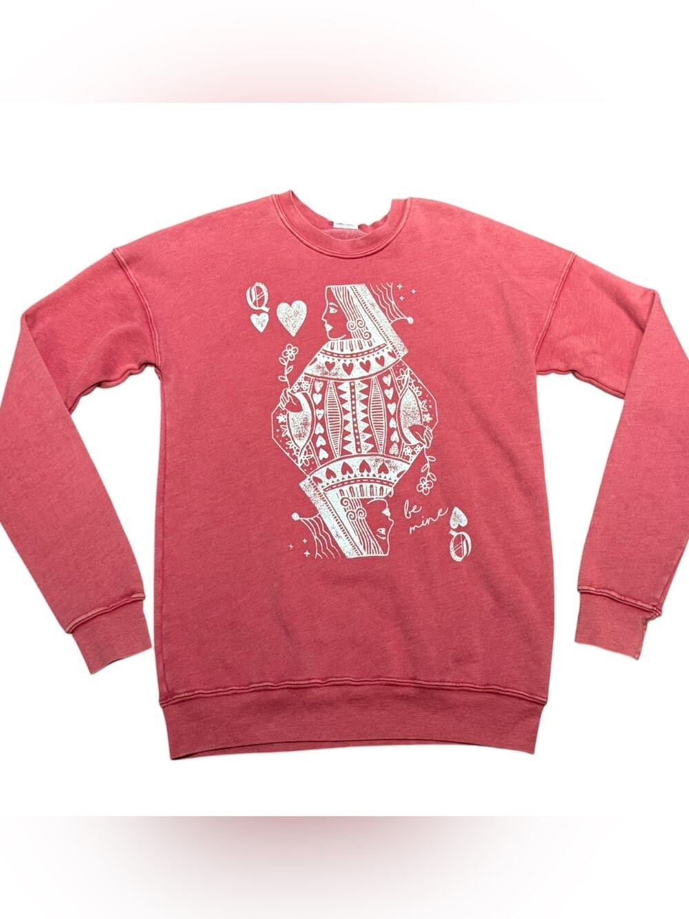 HRT & Luv Women's Crewneck Sweatshirt in Dusty Red with Playing Card Graphic NWT